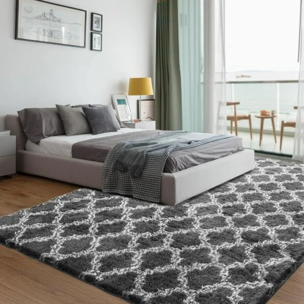 New 5x7 Shag Area Rug, Extra Soft High Pile Carpet for Room - Dark Grey/White